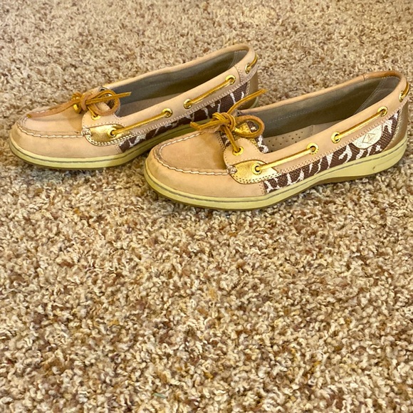 Women’s Light Tan, Cheetah Print Gold Embellishment Sperry Top-Siders Size 6.5M - Picture 1 of 6